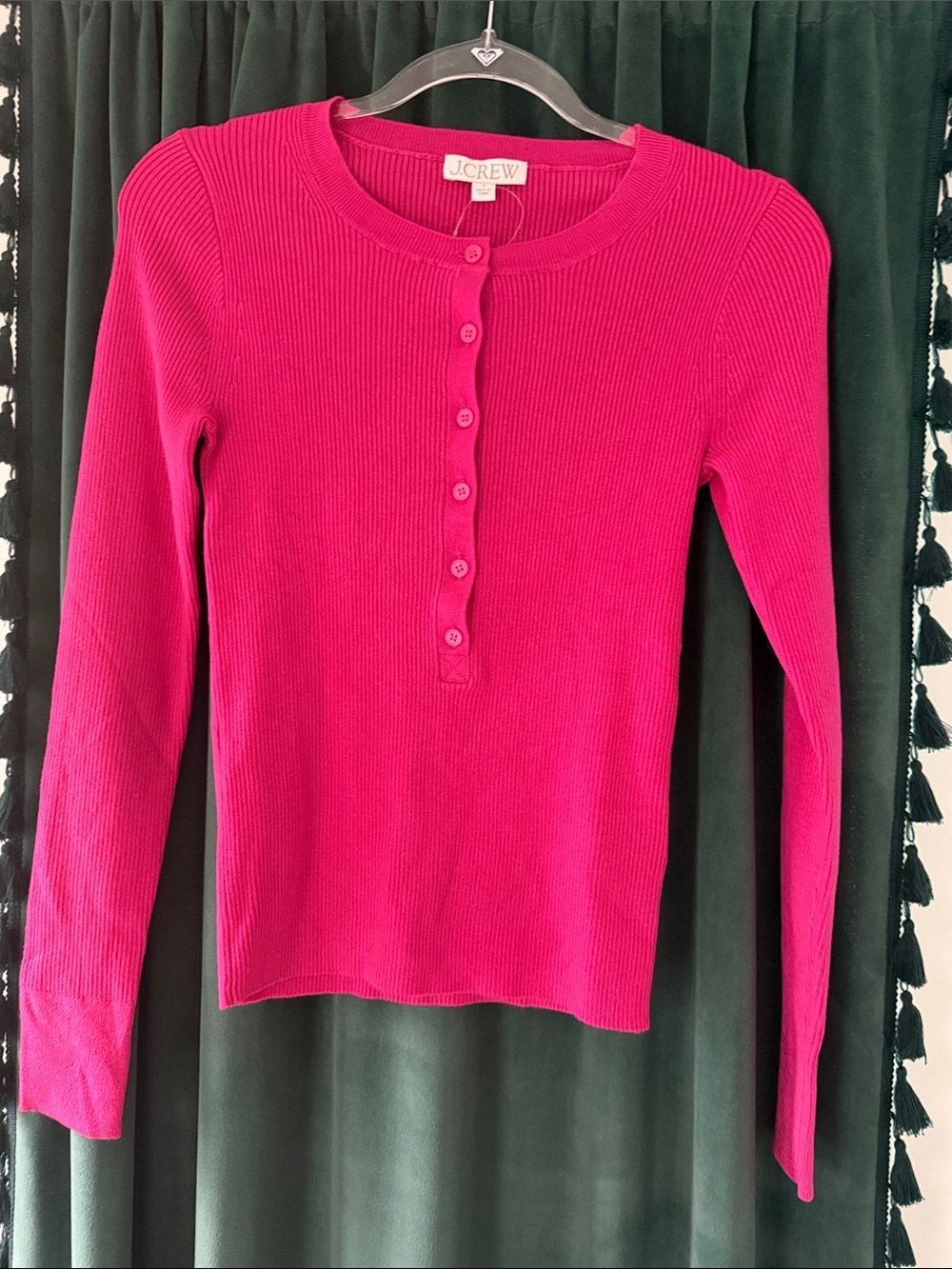 J. Crew Women’s Ribbed Henley Sweater - Bright Pink